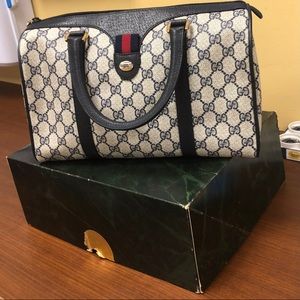 Gucci RARE Vintage Boston Doctor Monogram Bag Navy